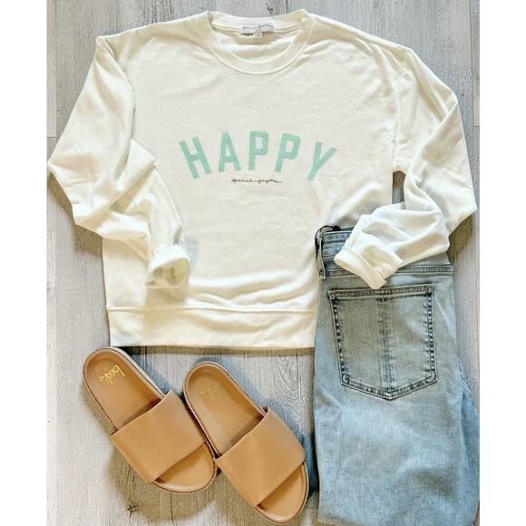 Spiritual Gangster HAPPY Crew Neck Savasana Ivory Sweatshirt Women Size M NWT - Picture 11 of 11